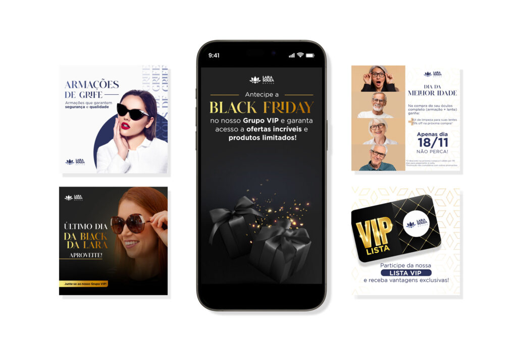 Social media graphic designs for an eyewear store for a black Friday sale.